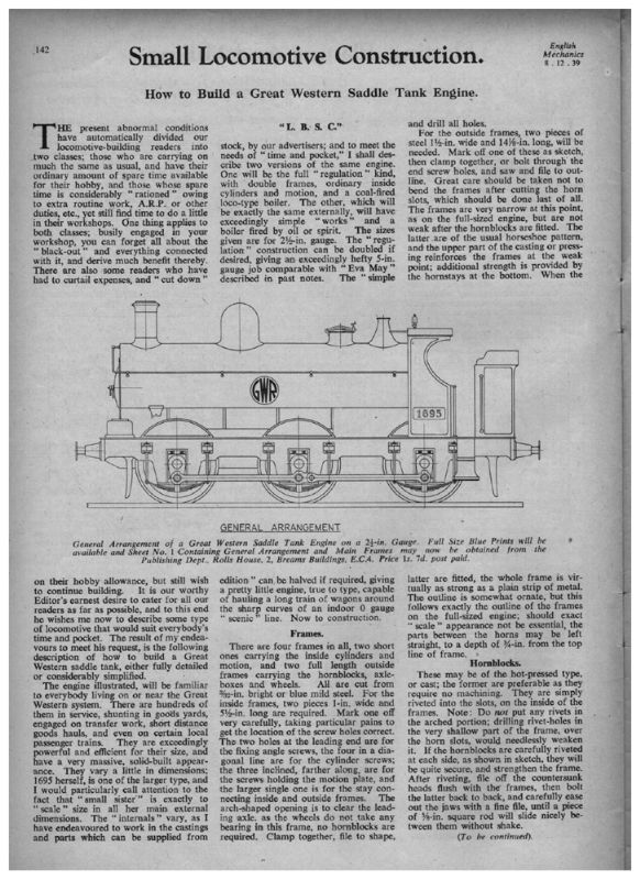 GWR Saddle tank Construction Notes